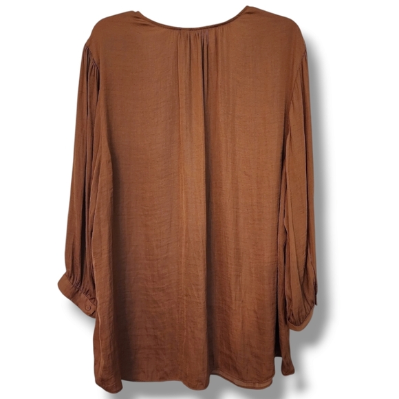 Joie brown v-neck satin feel flowy top 3X - Picture 2 of 11